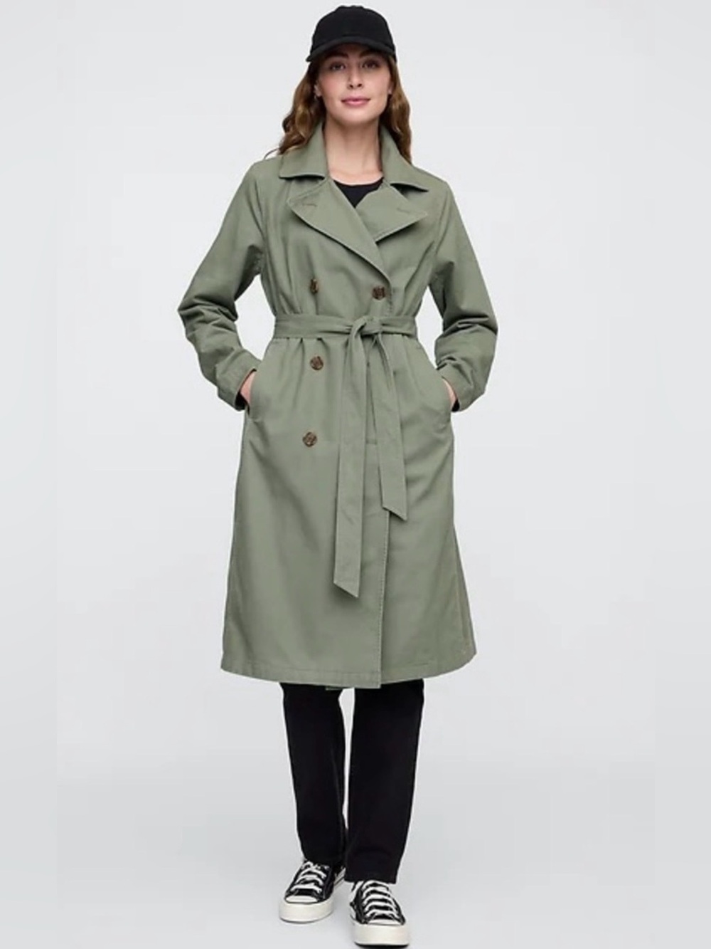 GAP Classic Olive Trench Coat with Belt Size Large